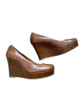 ALDO Cognac Brown Leather Platform Wedge Heel Shoes - Size 7.5